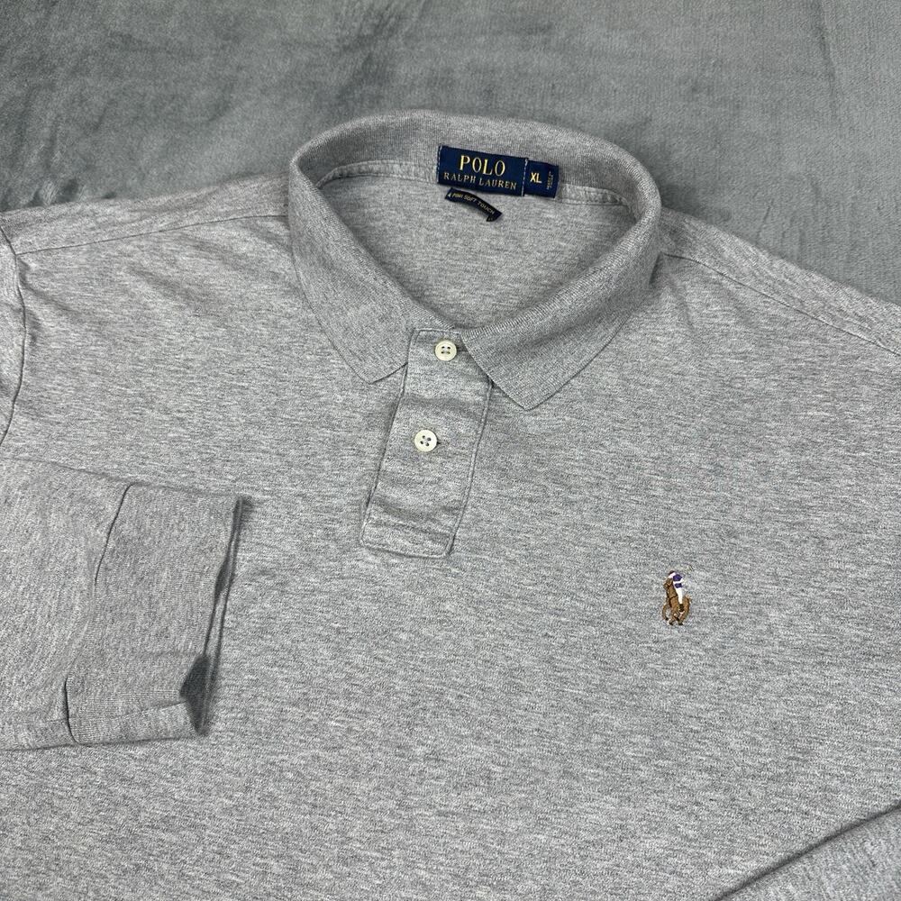 Polo Ralph Lauren Long Sleeve Polo Shirt Men's XL Gray Pima Soft Touch Cotton